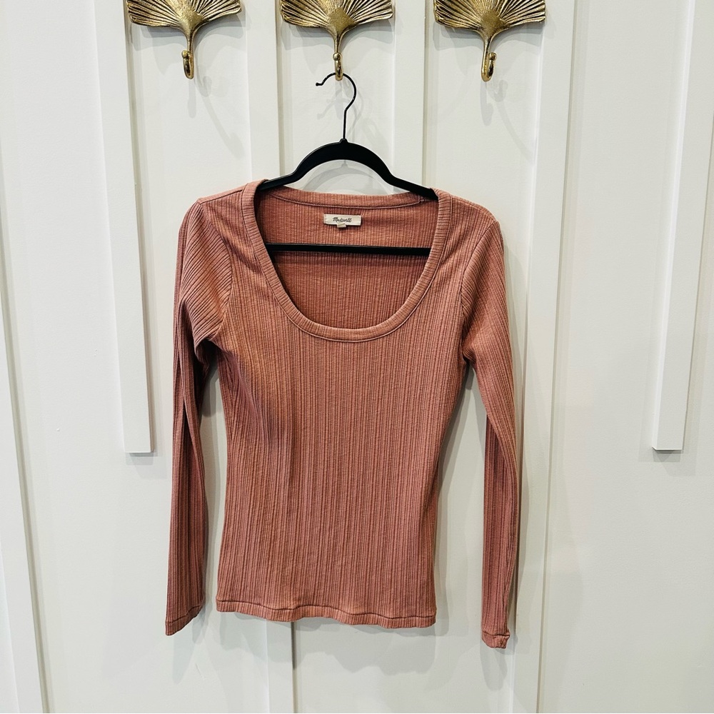 Madewell long sleeve scoop neck pink top